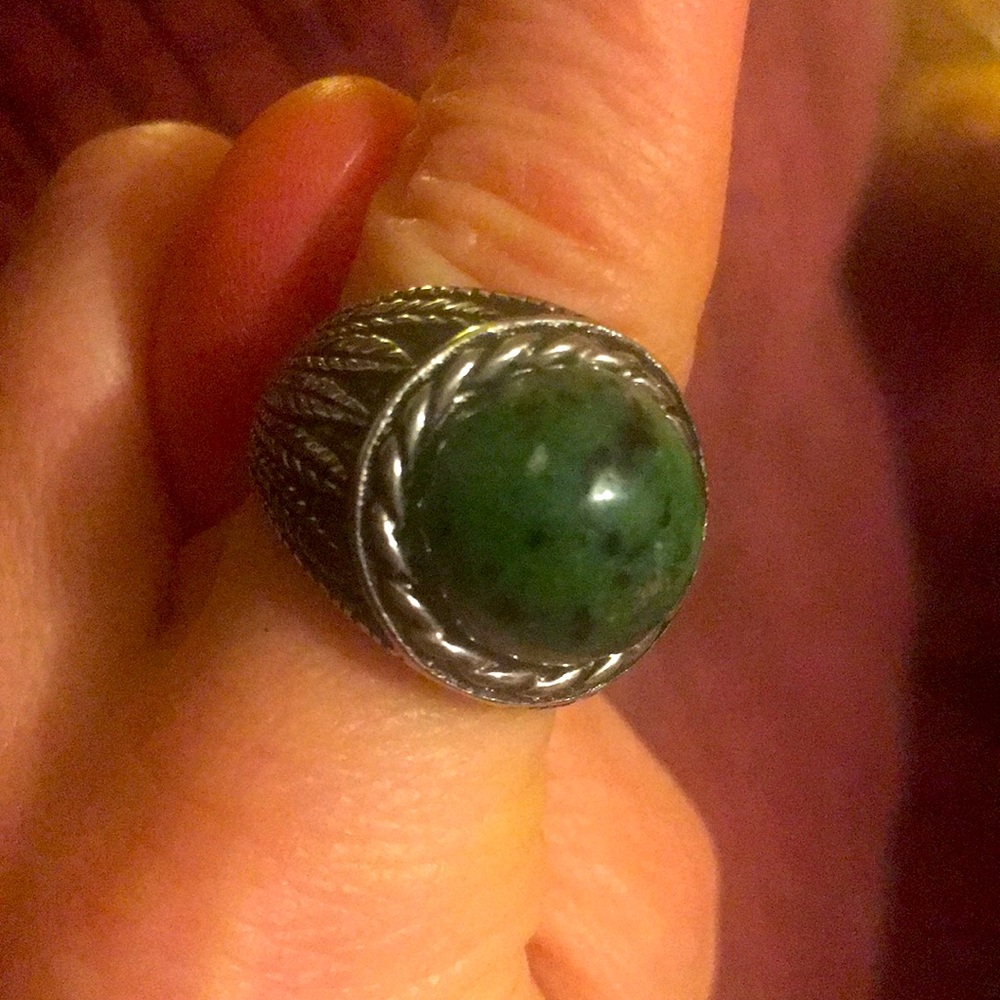 Ruby Zoisite Cabochon Native Feather Ss Ring - image 1